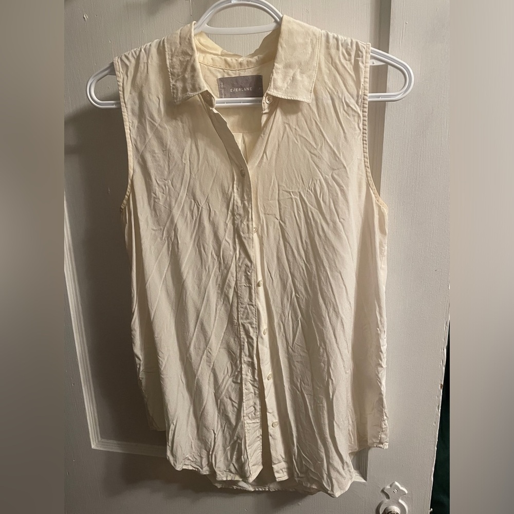 Beige silk Everlane sleeveless button-down top size 2